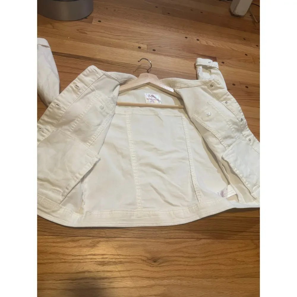 Justice Girls Denim Jacket White 14/16 Distressed Front Buttons Pockets